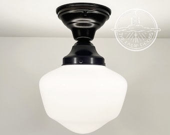 Classic Schoolhouse Milk Glass CEILING LIGHT Fixture - Farmhouse Flush Mount Chandelier Lighting Modern Traditional Kitchen Bathroom Lamp