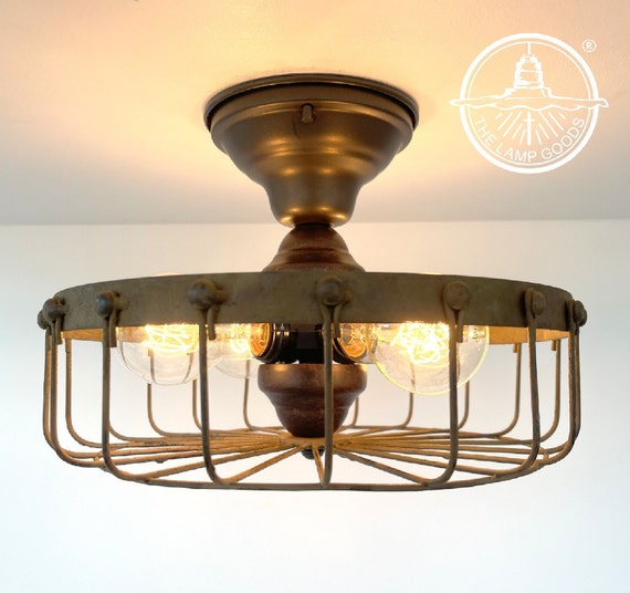 Rustic INDUSTRIAL Flush Mount Cage Ceiling Light lighting Fixture