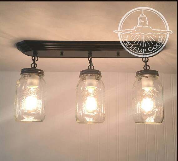 Mason Jar Light Rectangular Trio With New Quarts Flush Mount Etsy