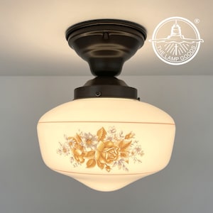 Retro 1970&#39;s Ceiling Light Fixture Printed Floral - Lighting Fixture Chandelier Flush Mount Ceiling Modern Mid Century Lamp Vintage Antique