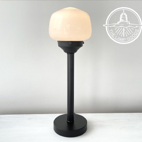 Schoolhouse Milk Glass Tall Table Lamp Vintage Bedroom Stand Light Fixture - Plug In Milk Glass Lighting Home Tall Handsome