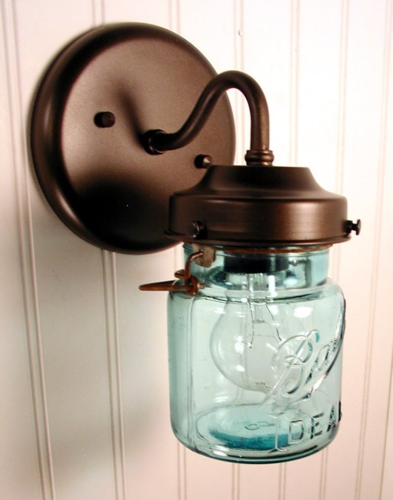 Vintage BLUE Canning Jar SCONCE Light Mason Wall Flush Mount Etsy