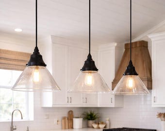 Classic Seeded Flared Glass Pendant | Vintage Farmhouse Ceiling Light