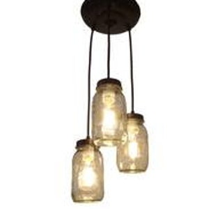 Mason Jar CHANDELIER Lighting Pendant Trio New Quarts Rustic Farmhouse Mason Jar Light Fixture Bathroom Kitchen Dining image 5