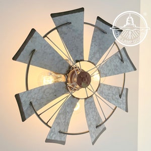 Galvanized Windmill Farmhouse Wall Sconce Light - Lighting Fixture Rustic Lamp Flush Mount Chandelier Kitchen Bathroom Vanity Ceiling