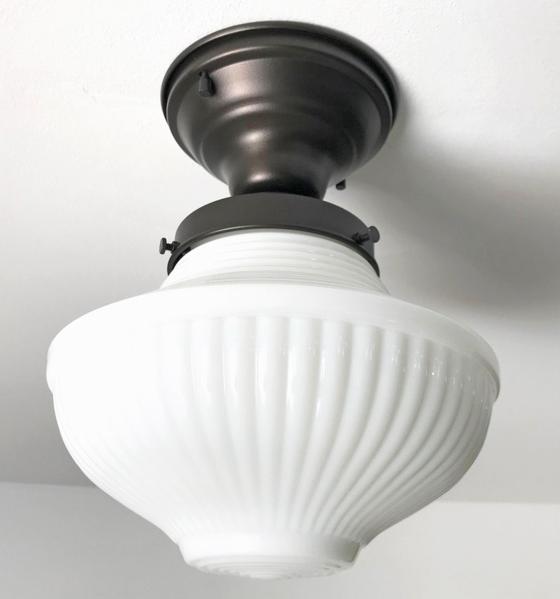 Milk Glass Traditional Light Fixture With Semi Flush Mount Etsy