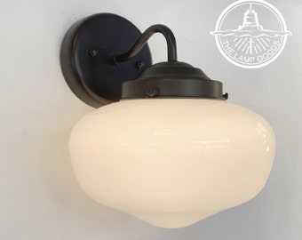 Modern SCHOOLHOUSE SCONCE Milk Glass Wall Lighting -Simple Antique Opal Glass Light Fixture Flush Mount Ceiling Lamp Bathroom Vanity Kitchen