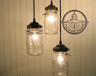 Mason Jar CHANDELIER Light Fixture Vintage Pendant - Rustic Antique Hanging Kitchen Flush Mount Ceiling Lighting Farmhouse Dining Room Track