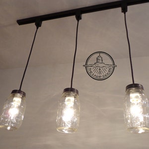 Mason Jar TRACK LIGHTING Pendant Trio - Rustic Chandelier Farmhouse Light Ceiling Flush Mount Kitchen Bathroom Lamp Hanging Canning Lamp image 1
