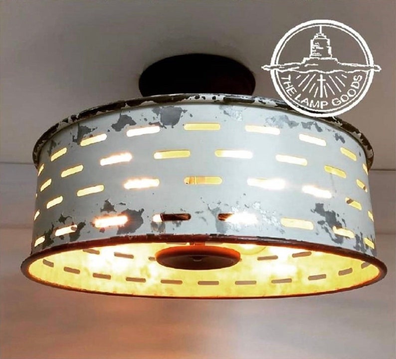 Rustic Flush Mount Galvanized Ceiling Light Chippy White Etsy