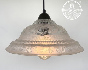 Gran Vintage Frost & Clear PENDANT Light- Lámpara floral Lámpara de techo Lámpara de araña Granja Cocina Isla Comedor Baño Antiguo