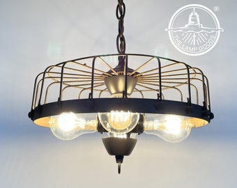 Rustic Industrial Cage Chandelier Light - Flush Mount Lighting Fixture Farmhouse Ceiling Kitchen Edison Bulb Rustic Dining Hanging Bathroom