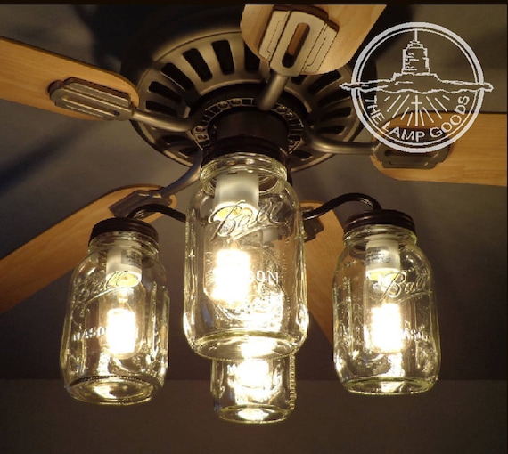 Mason Jar Ceiling Fan Light Kit Only With New Quarts Rustic Lighting Fixture Chandelier Flush Mount Pendant Farmhouse Kitchen By Lampgoods