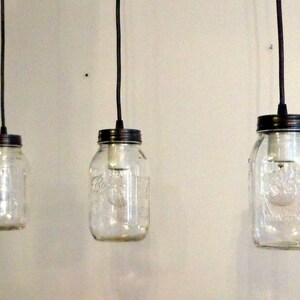 Mason Jar TRACK LIGHTING Pendant Trio - Rustic Chandelier Farmhouse Light Ceiling Flush Mount Kitchen Bathroom Lamp Hanging Canning Lamp image 5