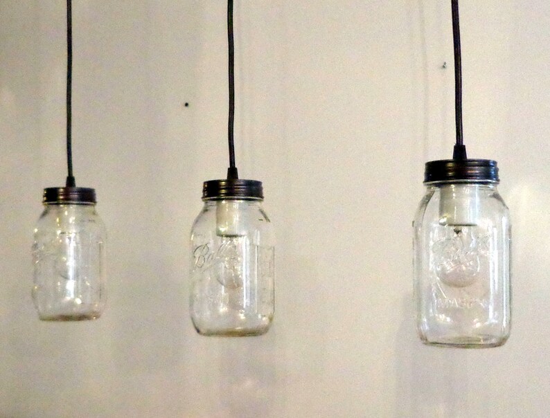 Mason Jar TRACK LIGHTING Pendant Trio - Rustic Chandelier Farmhouse Light Ceiling Flush Mount Kitchen Bathroom Lamp Hanging Canning Lamp image 5