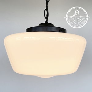 Large ANTIQUE Milk Glass PENDANT Light Schoolhouse Globe 12" Machias - Flush Mount Ceiling Hanging Chandelier Lighting Fixture Farmhouse