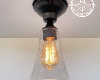 Large Vintage Seeded Glass  Flush Mount Ceiling LIGHT - Fixture Farmhouse Chandelier Pendant Kitchen Hall Pantry LampGoods