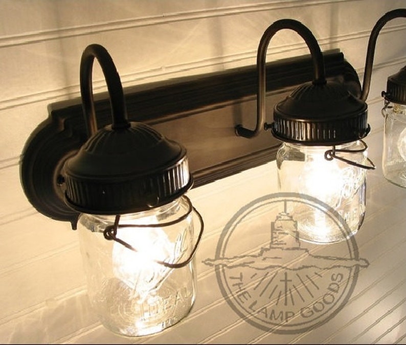 MASON JAR LIGHT Vintage Pint Bathroom Wall Sconce Trio Lighting Fixture of Mason Jar Ceiling Kitchen Farmhouse Rustic by LampGoods image 1