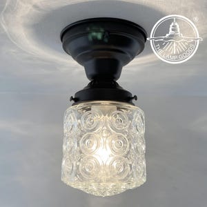 Authentic Antique 1960&#39;s Circle Pattern Porch Glass Ceiling Light Mid Century Globe - Chandelier Lighting Fixture Farmhouse Hallway Bathroom