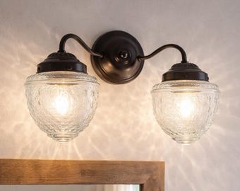 Vintage Bathroom Light Fixture Double ISLAND FALLS Glass Lighting Wall Sconce Mount by LampGoods
