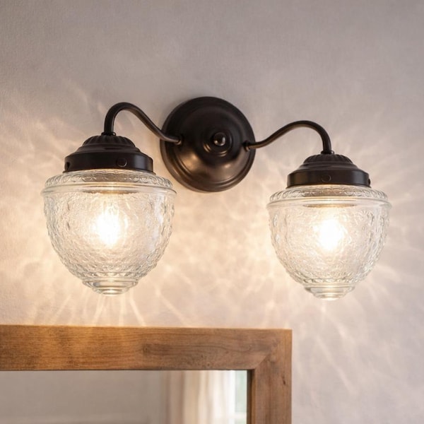 Vintage Bathroom Light Fixture Double ISLAND FALLS Glass Lighting Wall Sconce Mount by LampGoods