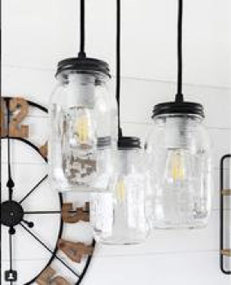 Mason Jar CHANDELIER Lighting Pendant Trio New Quarts Rustic Etsy