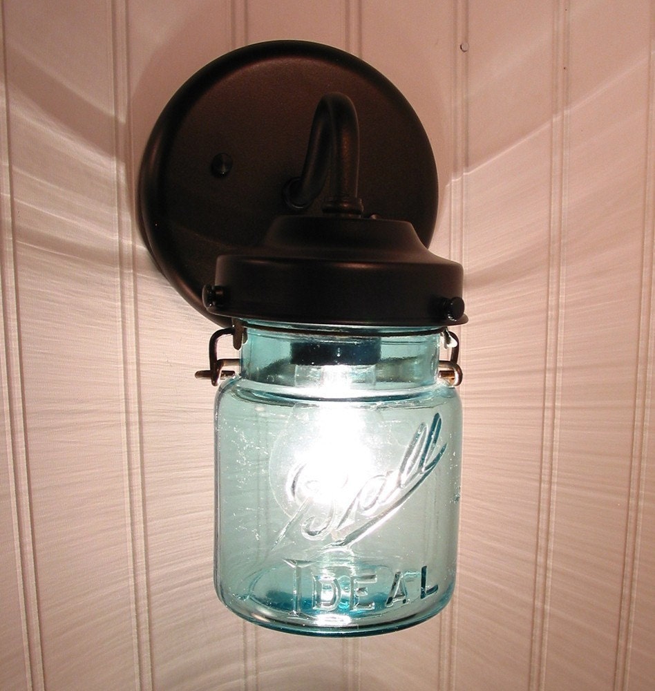 Vintage BLUE Canning Jar SCONCE Light Mason Wall Flush Mount Etsy
