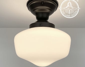 Modern Milk Glass Schoolhouse Ceiling Light of Vintage Milk Glass -Semi Flush Lighting Fixture Chandelier Ceiling Mid Century Antique Lamp