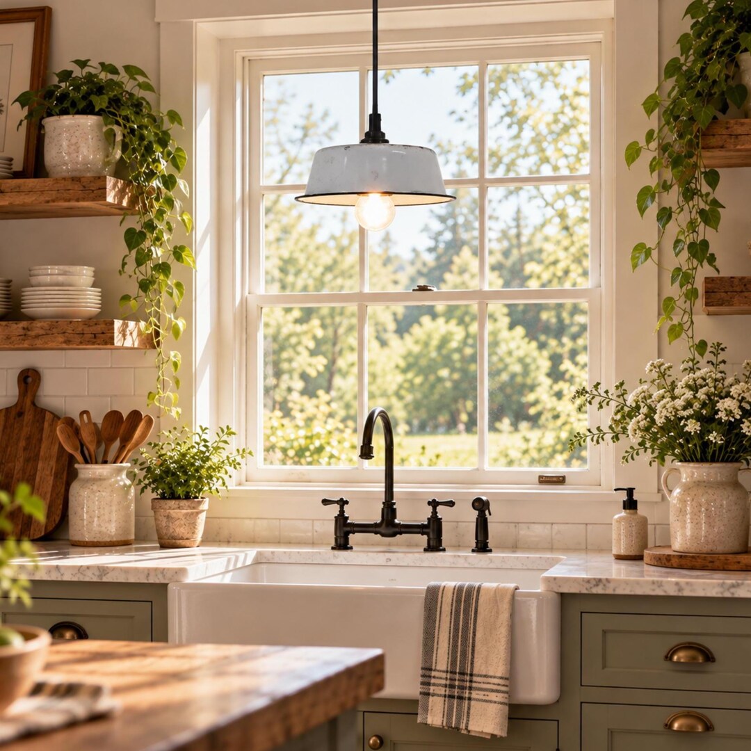 Small Black Rim Enamel Pendant Light | Vintage Farmhouse Hanging Light ...