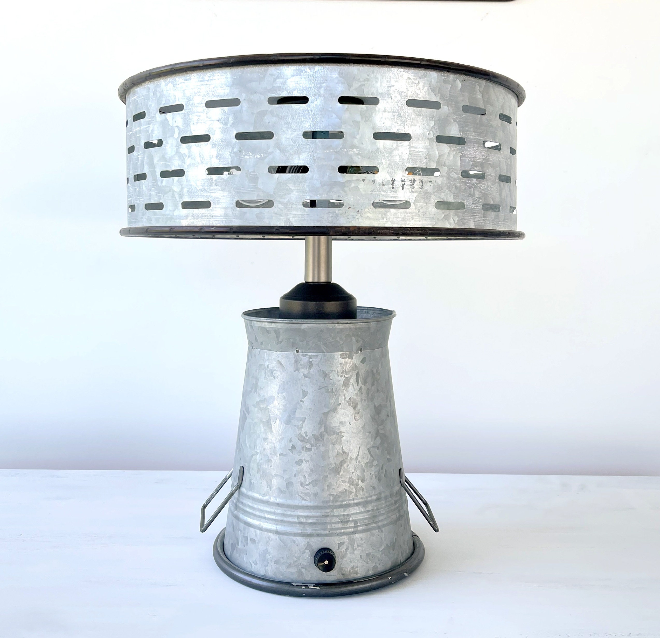 Farmhouse Lamp Table Rustic Galvanized Bedroom Stand Light Fixture