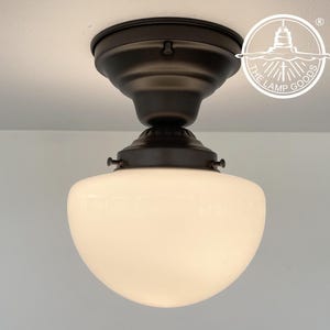 Schoolhouse DOME MUSHROOM Light Fixture Semi Flush Mount -Low Profile Ceiling Lighting Lamp Farmhouse Vintage Kitchen Bathroom Milk Glass