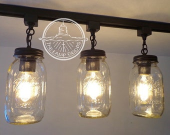 Mason Jar TRACK LIGHTING Chain Trio NEW Quarts- Flush Mount Ceiling Light Fixture Farmhouse Chandelier Country Pendant Lamp FixerUpper Goods