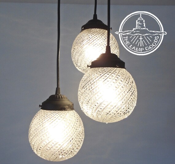 Clear Hobnail Swirl Glass Chandelier Ceiling Lighting Fixture Etsy