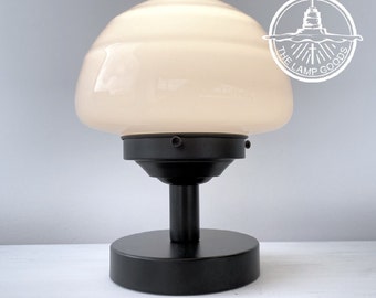 Schoolhouse Milk Glass Table Lamp Vintage Bedroom Stand Light Fixture Mushroom Globe - Plug In Milk Glass Lighting Home