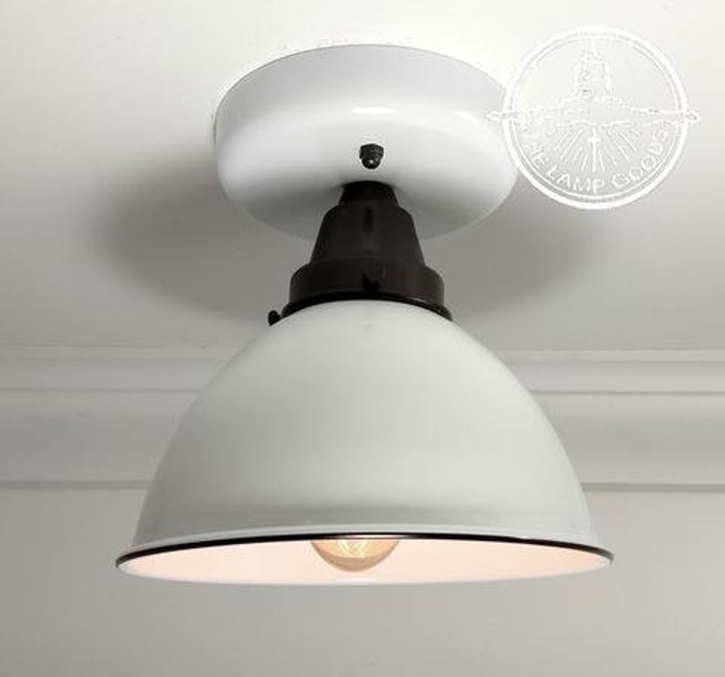 White Ceiling Light Enamel Modern Farmhouse Kitchen Laundry Room Bathroom Country Flush Mount Chandelier Lighting Hanging Track Fan image 1