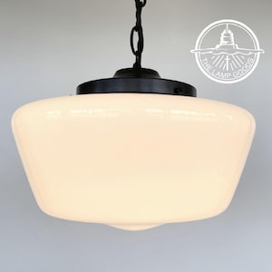 Large ANTIQUE Schoolhouse PENDANT Light Milk Glass Opal Globe 12&quot; -Kitchen Dining Room Ceiling Hanging Chandelier Lighting Fixture Farmhouse