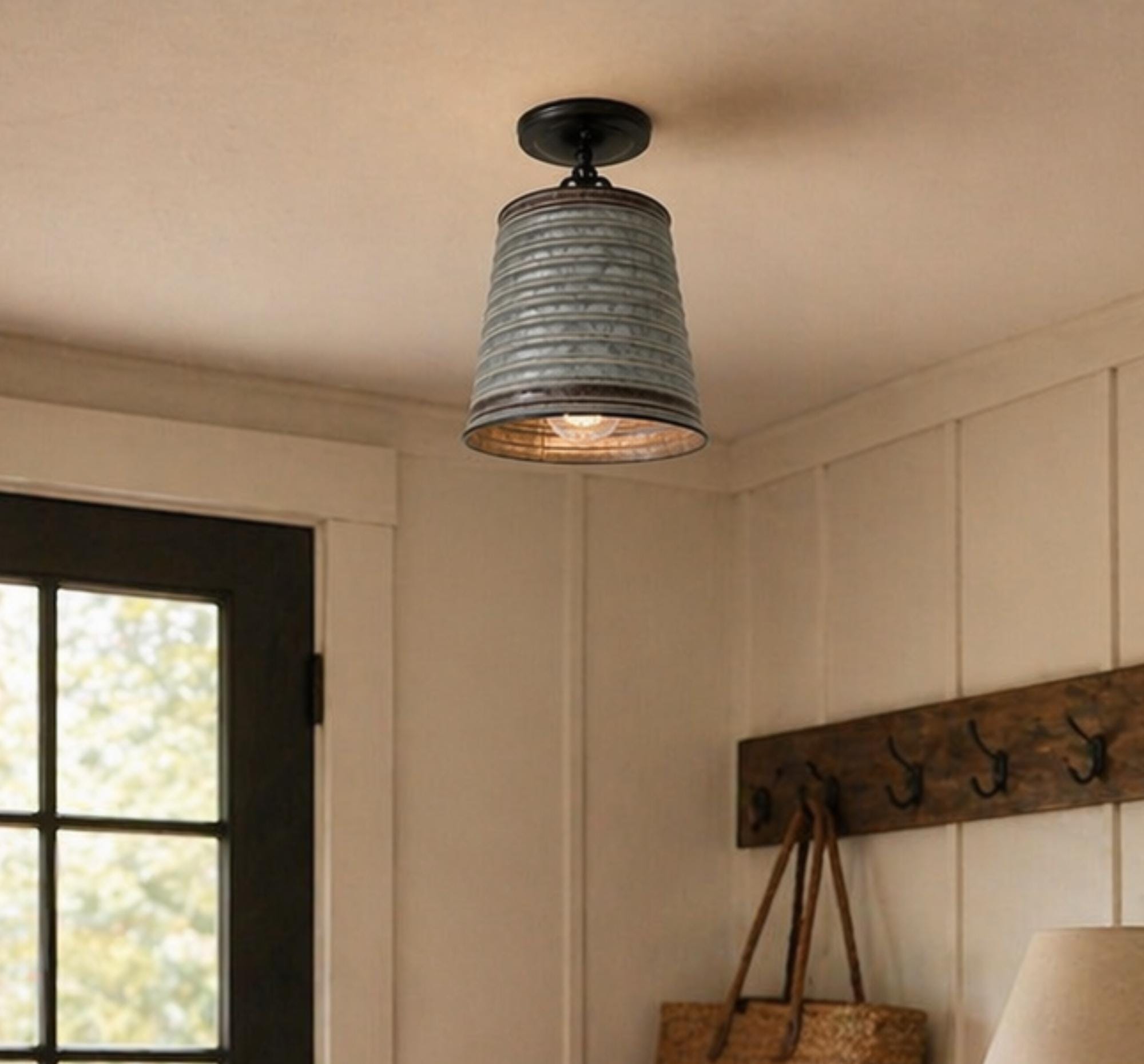 Corrugated Barn Metal Galvanized Rustic Pendant Light- Flush Mount ...