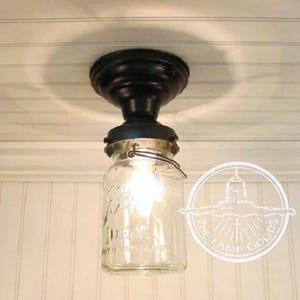 Mason Jar Ceiling LIGHT 1930&#39;s Fixture Antique- Rustic Farmhouse Flush Mount Kitchen Laundry Lighting Vintage Chandelier Pendant Canning Jar