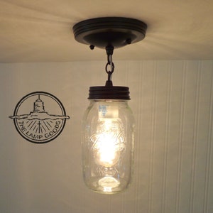 Mason Jar Ceiling LIGHT With Chain - Rustic Antique Flush Mount Lighting Fixture Farmhouse Bathroom Kitchen Vintage Pendant Lamps