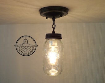 Mason Jar Ceiling LIGHT With Chain - Rustic Antique Flush Mount Lighting Fixture Farmhouse Bathroom Kitchen Vintage Pendant Lamps