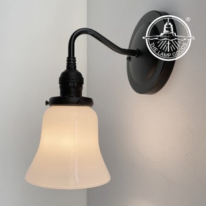 Milk Glass Wall SCONCE 1930&#39;s Bell Antique Glass -Vintage Light Fixture Flush Mount Ceiling Schoolhouse Farmhouse Bathroom Kitchen Tradition