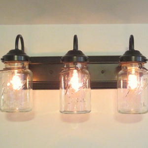 MASON JAR Lighting Fixture Wall Sconce Vintage Quart Trio Vanity Bathroom Light Rustic Farmhouse Antique image 4