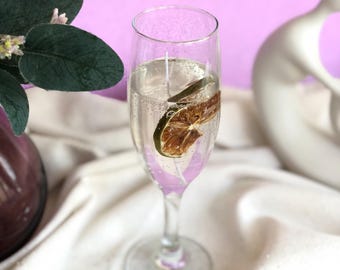 Bougie en verre de champagne/bougie de cire de gel/douches de champagne/bougie de vin mousseux/bougies de boisson/vin blanc/amateurs de martini/amateurs de vin/