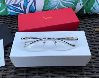 Cartier Panther Frame Clear Lens Silver Sunglasses