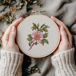 Kruissteekpatroon wilde roos – kruissteekpatroon bloemen (pdf) - kruissteekontwerp moderne bloemen - botanische telpatroon