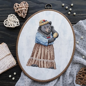 Vintage Bear Cross Stitch Pattern, Instant Download PDF for DIY Cross Stitch Projects, Whimsical Bear Embroidery Design