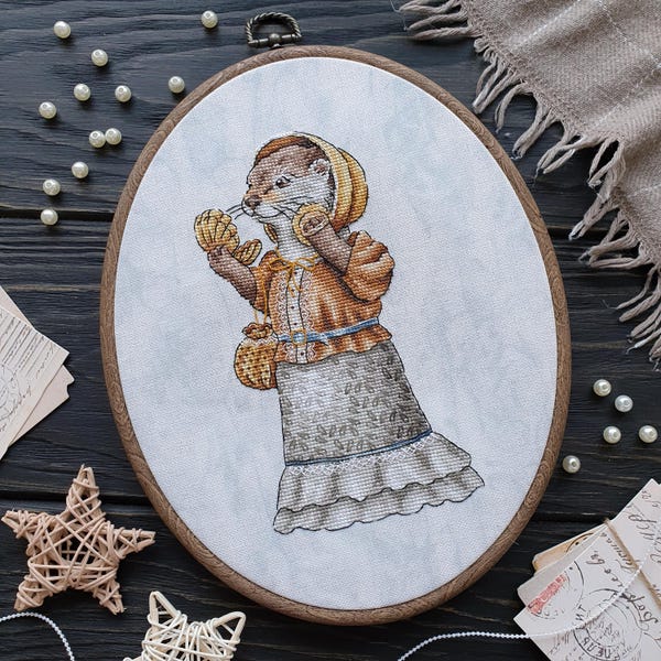 Сharming Otter Cross Stitch Pattern, Vintage DIY Embroidery Design, Cute Cross stitch Download PDF, Cute cross stitch, Animal Xstitch