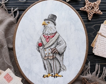 Eagle cross stitch pattern instant download pdf, vintage DIY cross stitch, bird embroidery design, home decor, animal xstitch