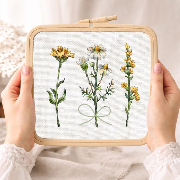 Wildflower Cross Stitch Pattern | Botanical Herbs Embroidery Design (PDF)