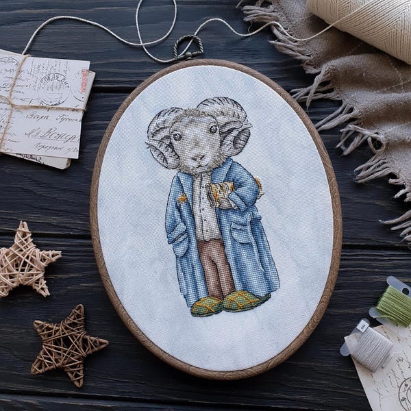 Ram Cross Stitch Pattern – Unique Animal Embroidery Design for DIY Needlecraft & Rustic Decor - Vintage Cross stitch Download PDF